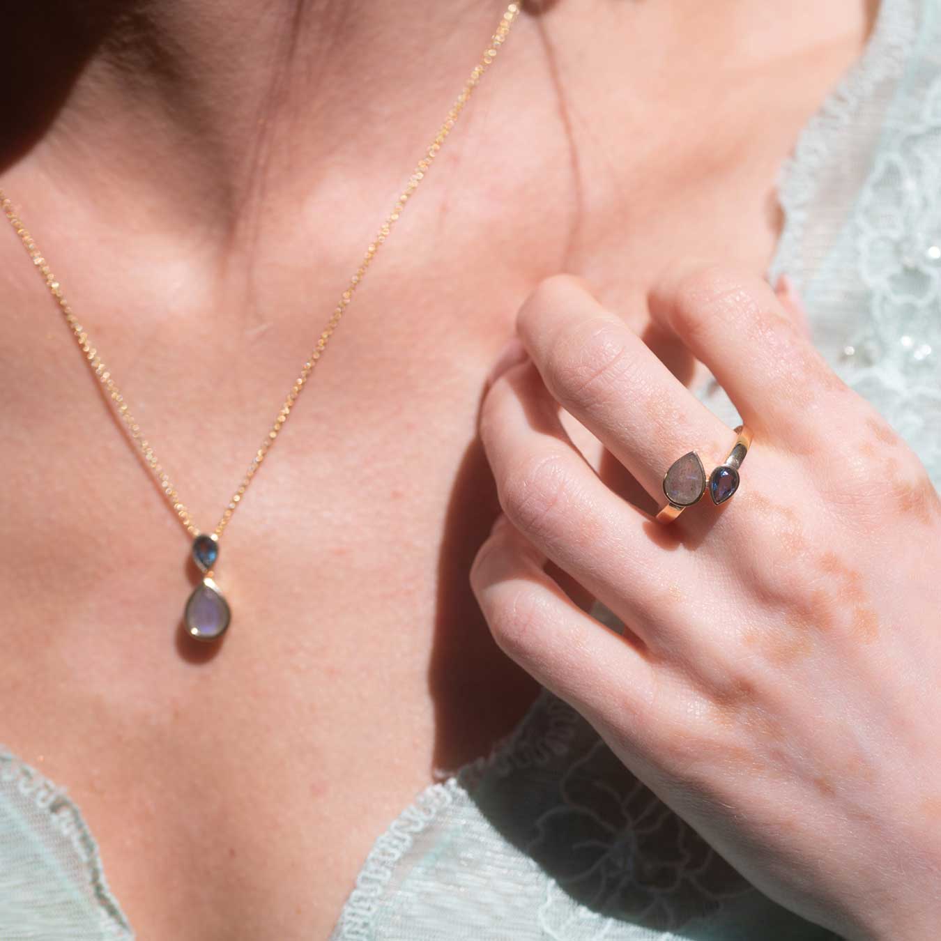 Ring mit Labradorit und Topas