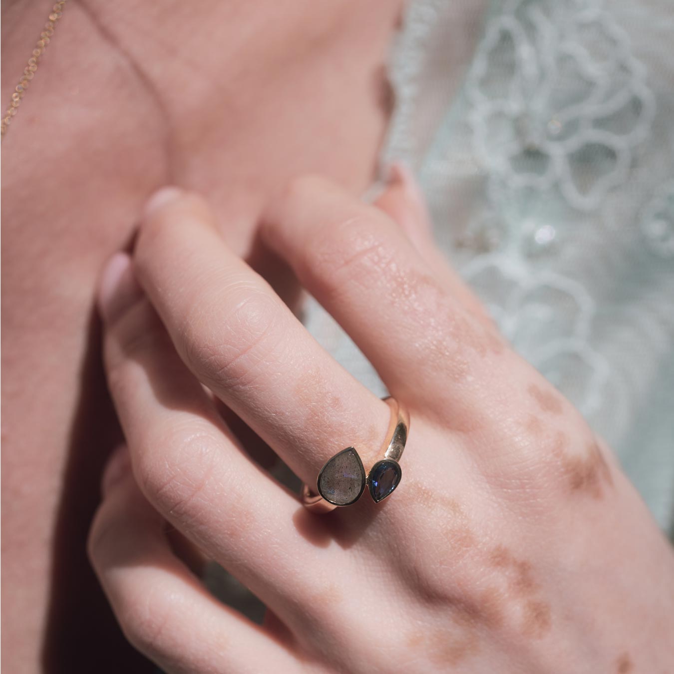 Ring mit Labradorit und Topas