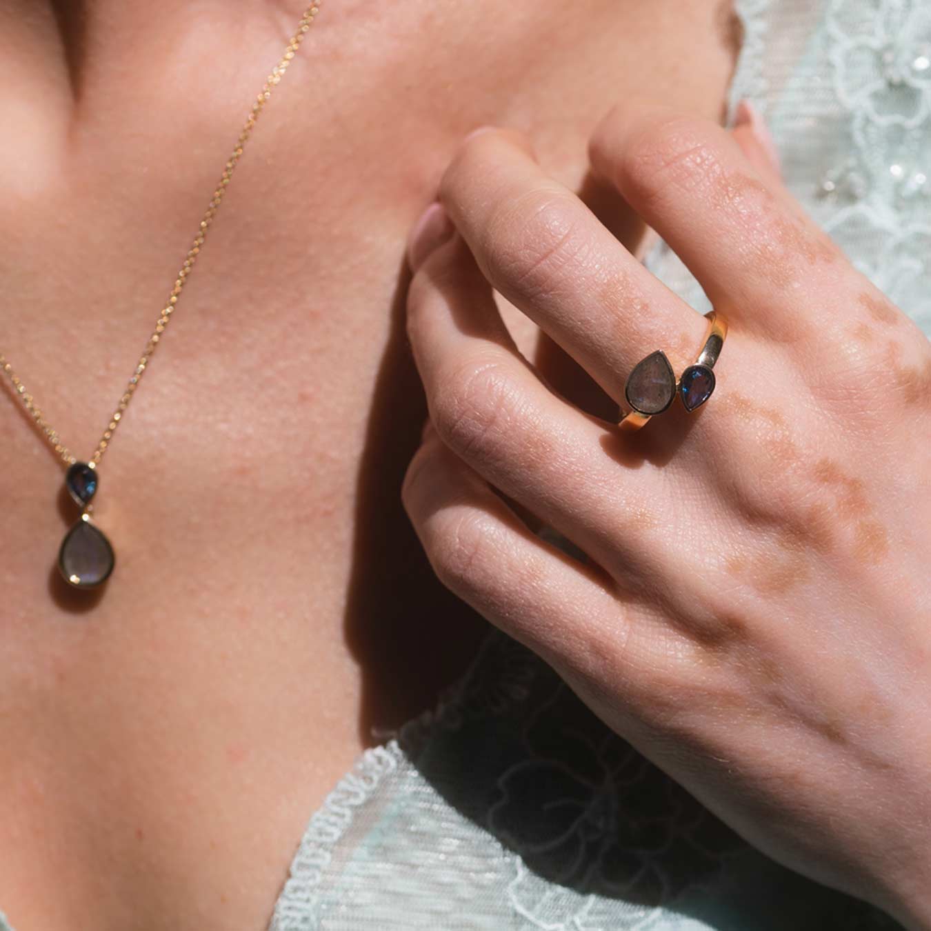 Ring mit Labradorit und Topas